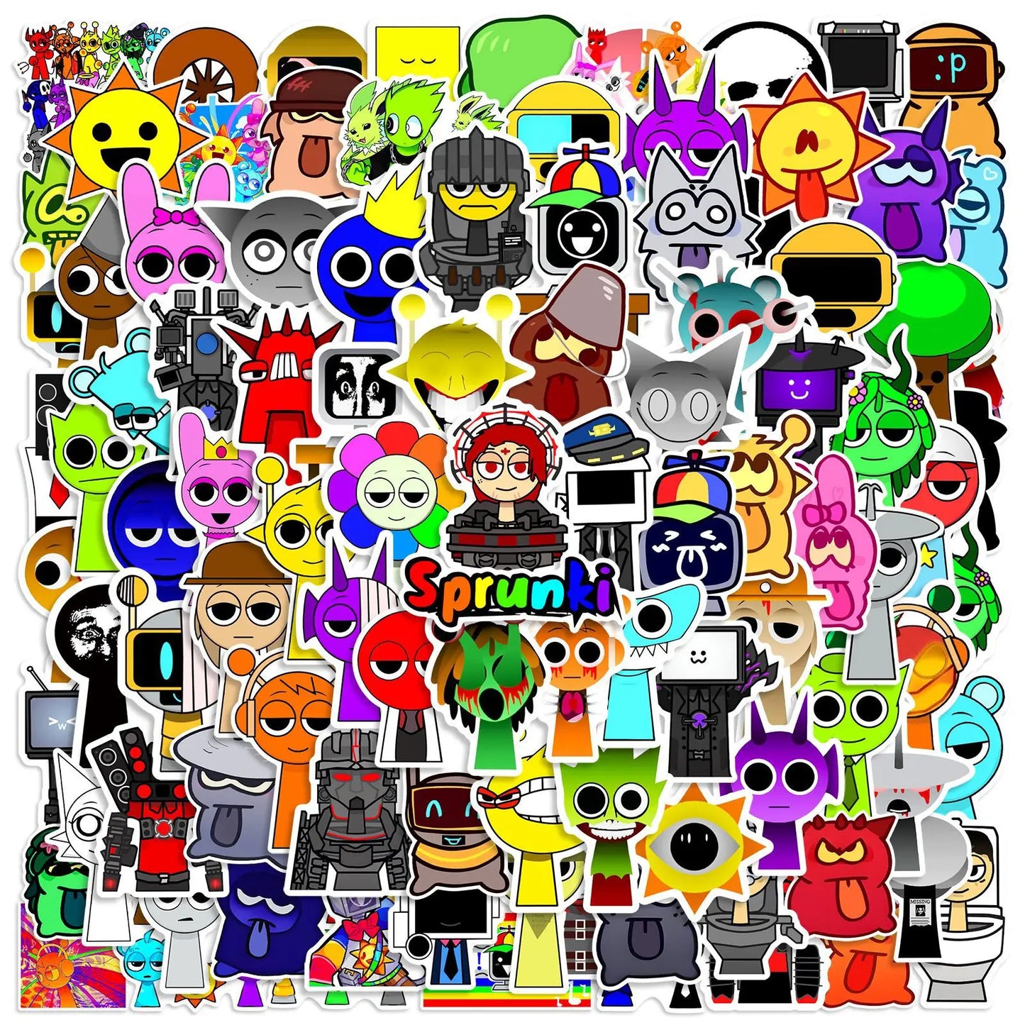 Incredibox Sprunki Cartoon Stickers: 10/30/50/100PCS for Fridge, Laptop, Luggage, Skateboard, Graffiti