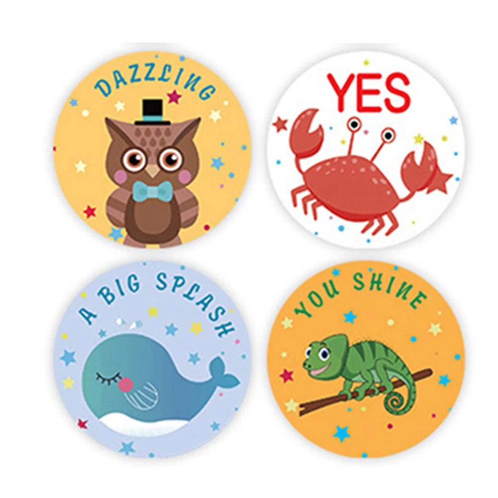 100-500pcs Animal Reward Stickers Adorable Round Kids Motivational Stickers Cartoon for Teacher Classroom Supplies