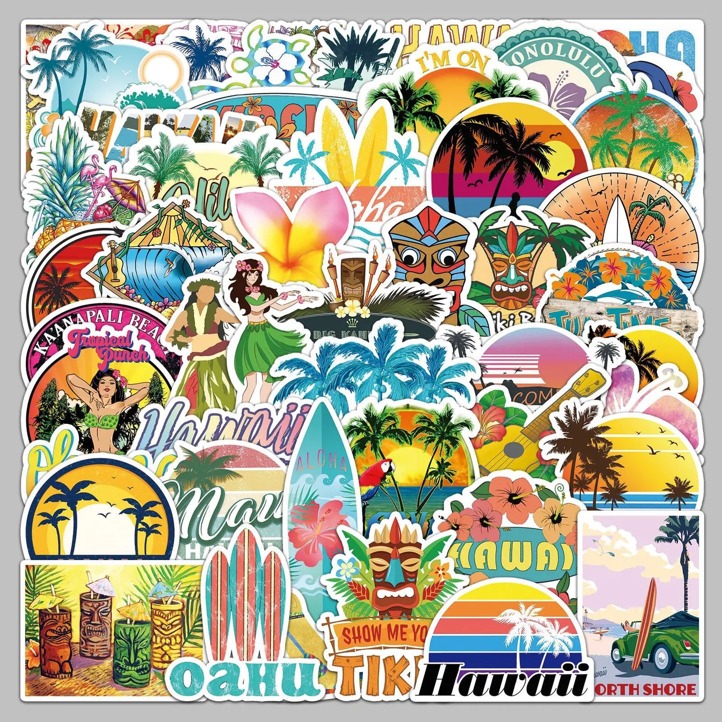 50pcs Cartoon Beach Scenery Stickers for Helmet, Wall, Desktop Decoration