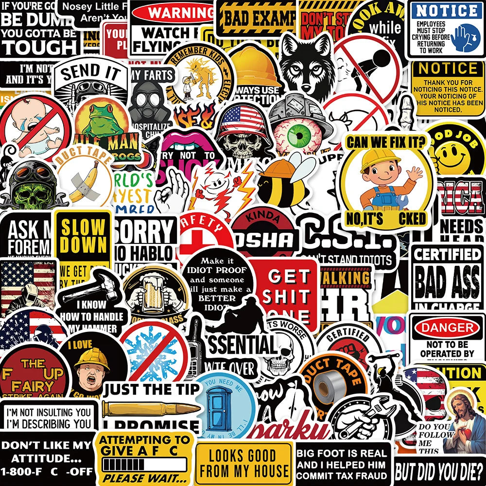 Funny Safety Hat Stickers Slogan Decals Waterproof Helmet Graffiti Gifts