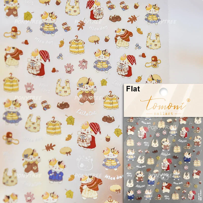 Kitten Nail Art Stickers & Warm Sweater Gloves Set