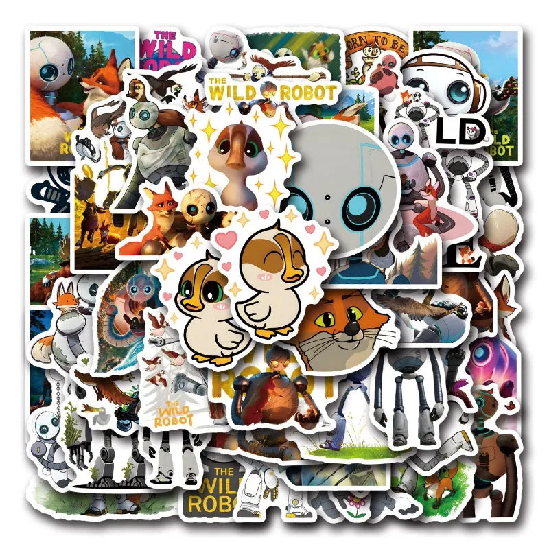 54pcs Wild Robot Stickers for Luggage, Water Bottles, Phones, Laptops, Scooters, Refrigerators