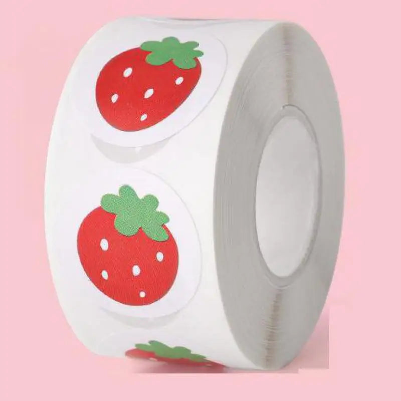 500pcs/roll Cute Strawberry Reward Stickers Scrapbooking Fruit Envelope Seal Stickers For Birthday Party Favors Baking Goods