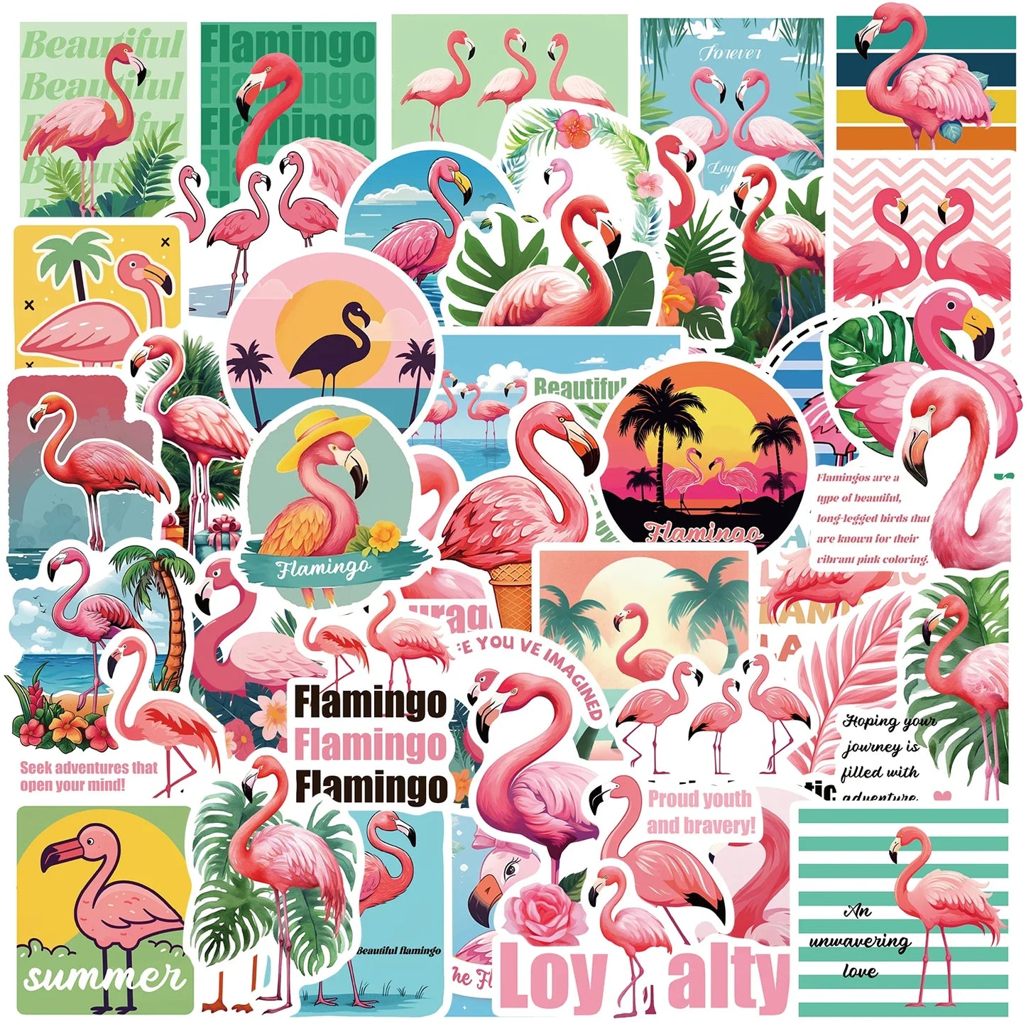 50pcs Flamingo Stickers for DIY Scrapbook & Laptop