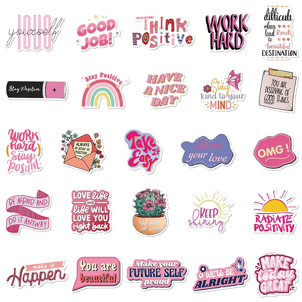 10/50Pcs Cute Pink Inspirational Graffiti Stickers Quote Motivational Phrase Decals Notebook Laptop Phone Aesthetic Decoration