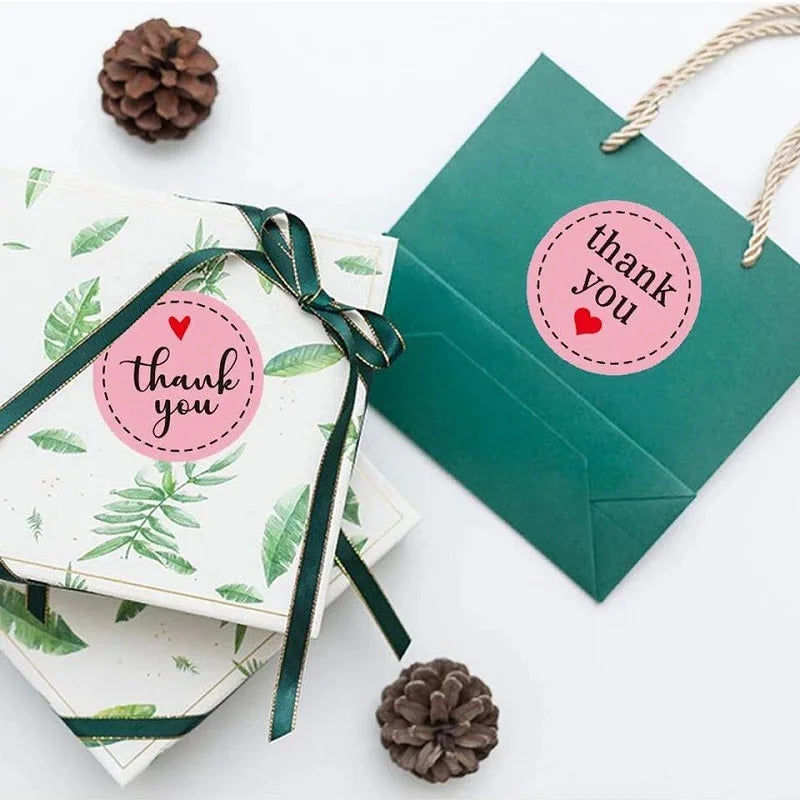 100-500PCS Heart Stickers Thank You Stickers for Business Merci Packaging Stickers Rolling Love for Packaging Decoration