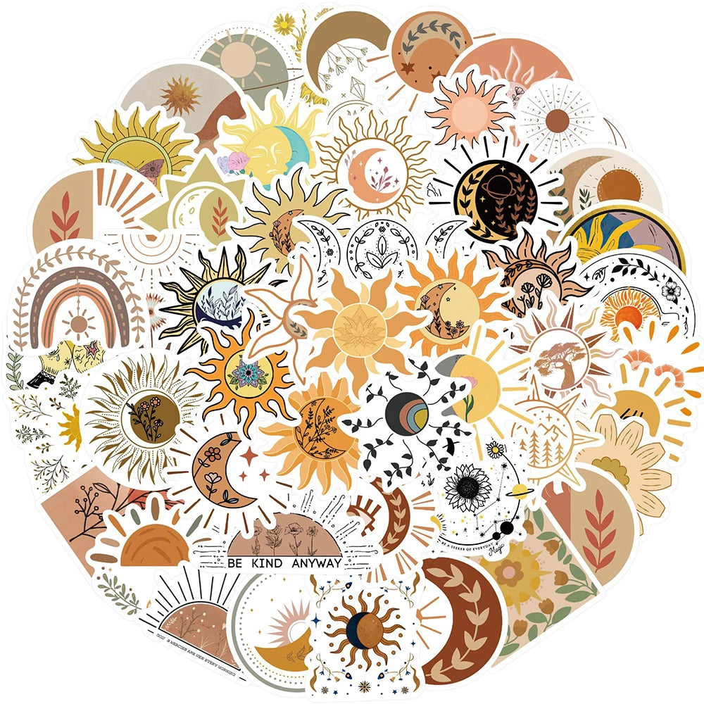 Bohemian Moon Sun Flower Stickers Decals for Phone Laptop Suitcase Wall