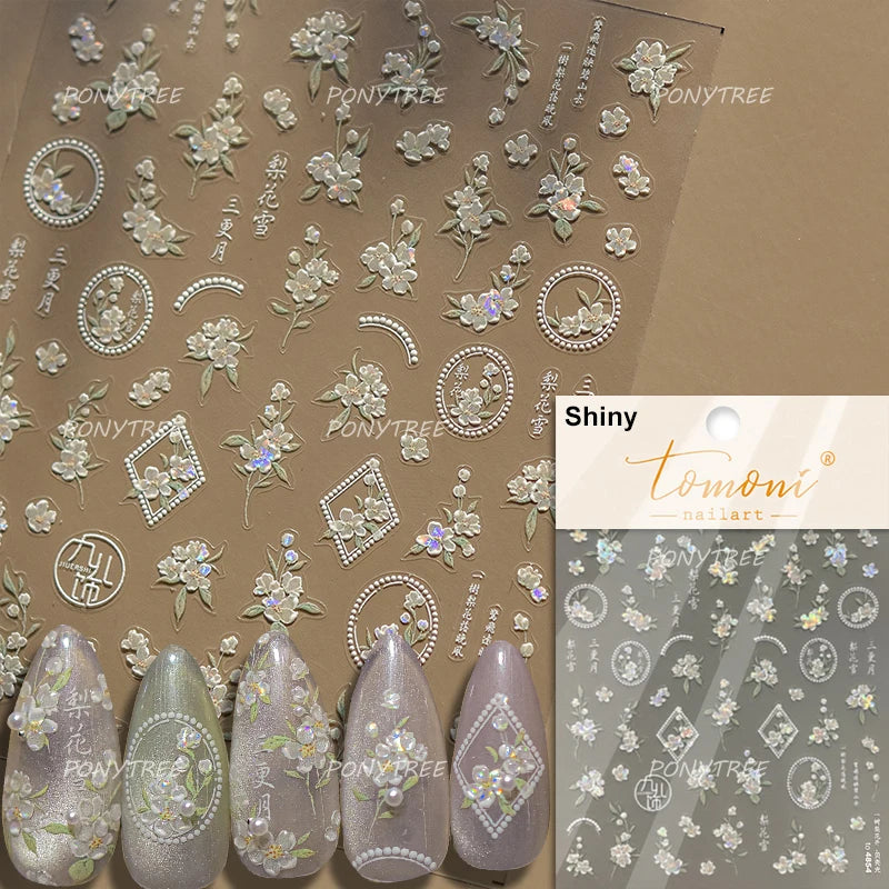 Spring Floral Nail Art Stickers - Peach & Swallow Design