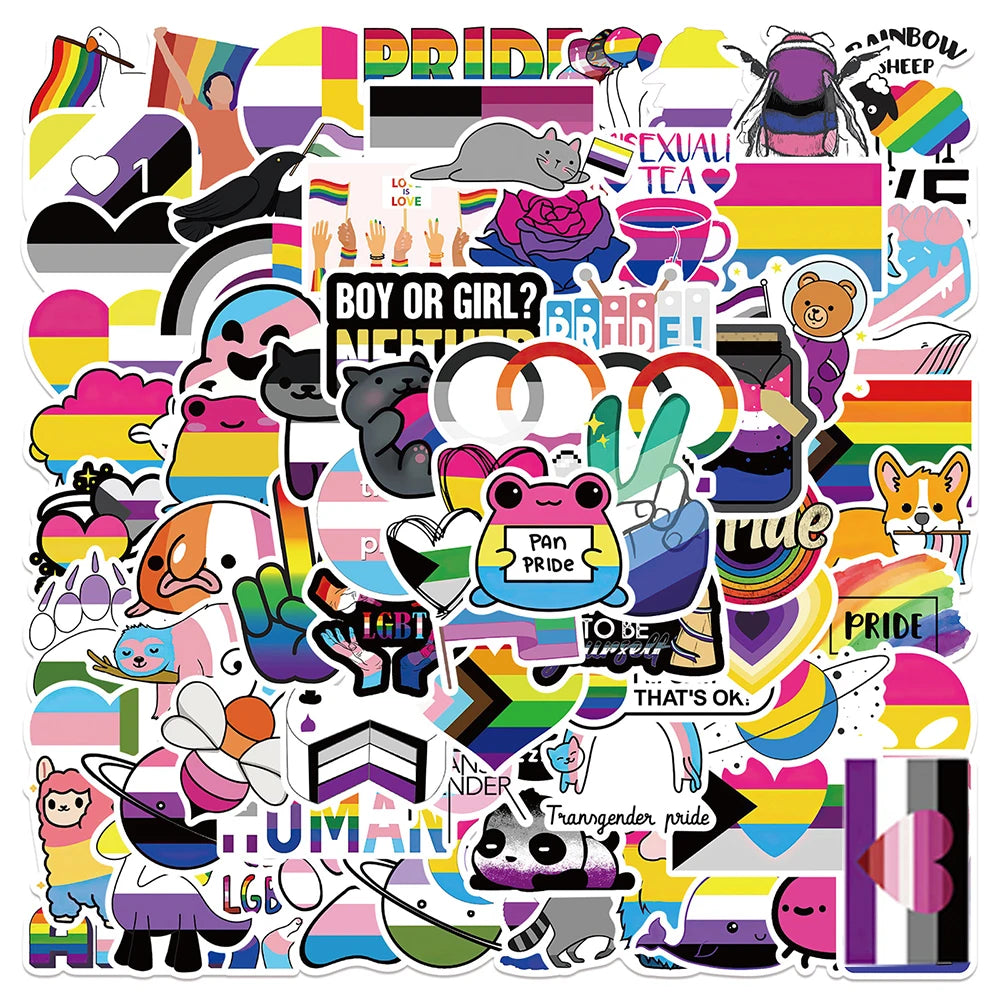 LGBT Rainbow Pride Stickers Pack - Lesbian, Bisexual, Pansexual, Transgender Decals for Skateboard, Phone, Laptop
