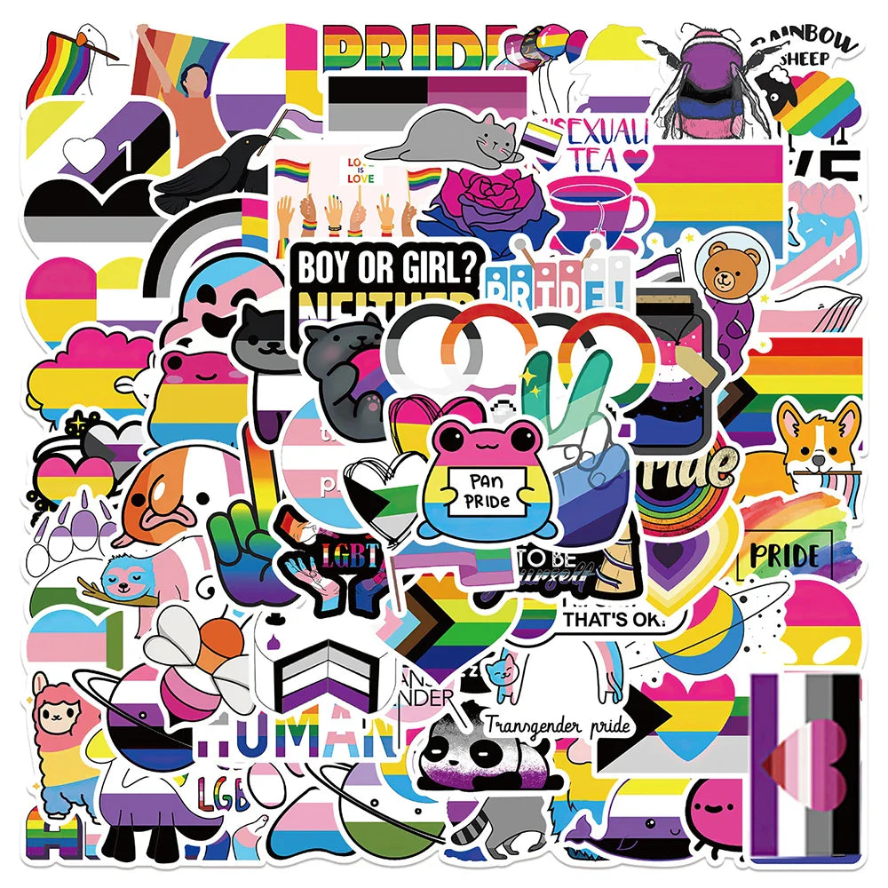 LGBT Rainbow Pride Stickers Pack - Lesbian, Bisexual, Pansexual, Transgender Decals for Skateboard, Phone, Laptop