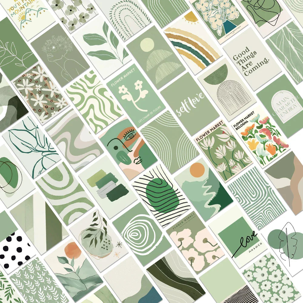50pcs Green Journal Stickers Aesthetic DIY Decoration Diary Stationery