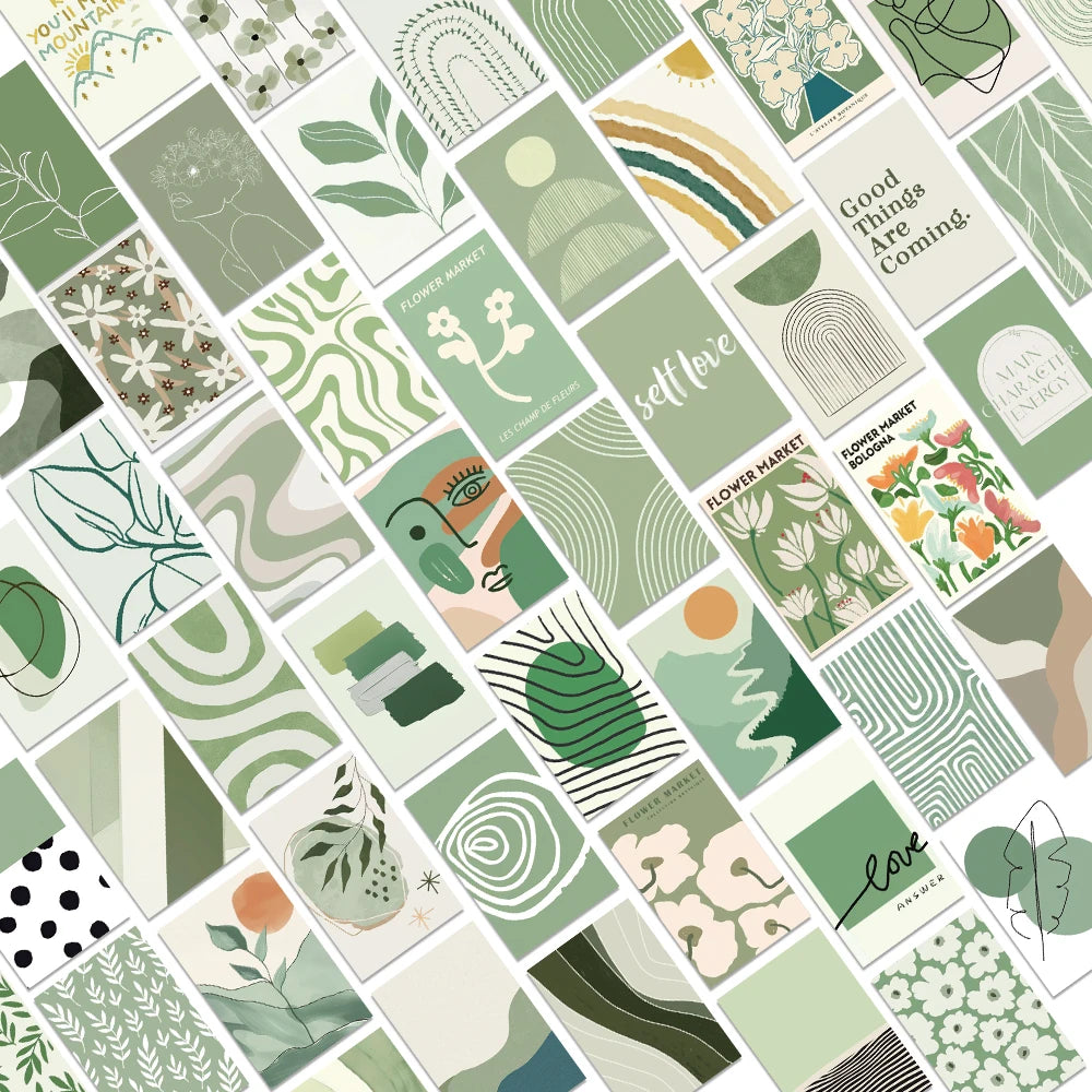 50pcs Green Journal Stickers Aesthetic DIY Decoration Diary Stationery
