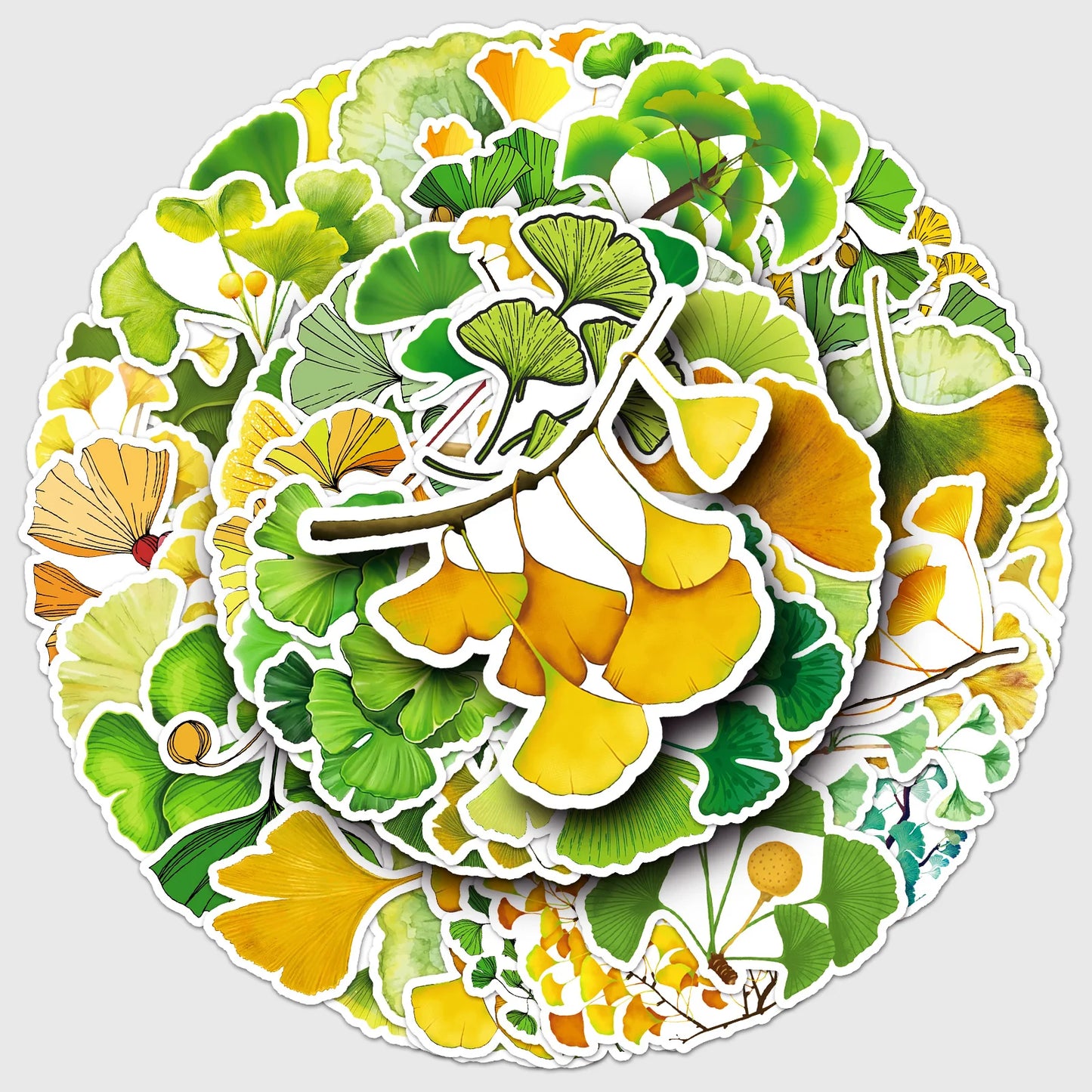 50Pcs Ginkgo Leaf Cartoon Waterproof Vinyl Stickers for Skateboard Snowboard Home Decor