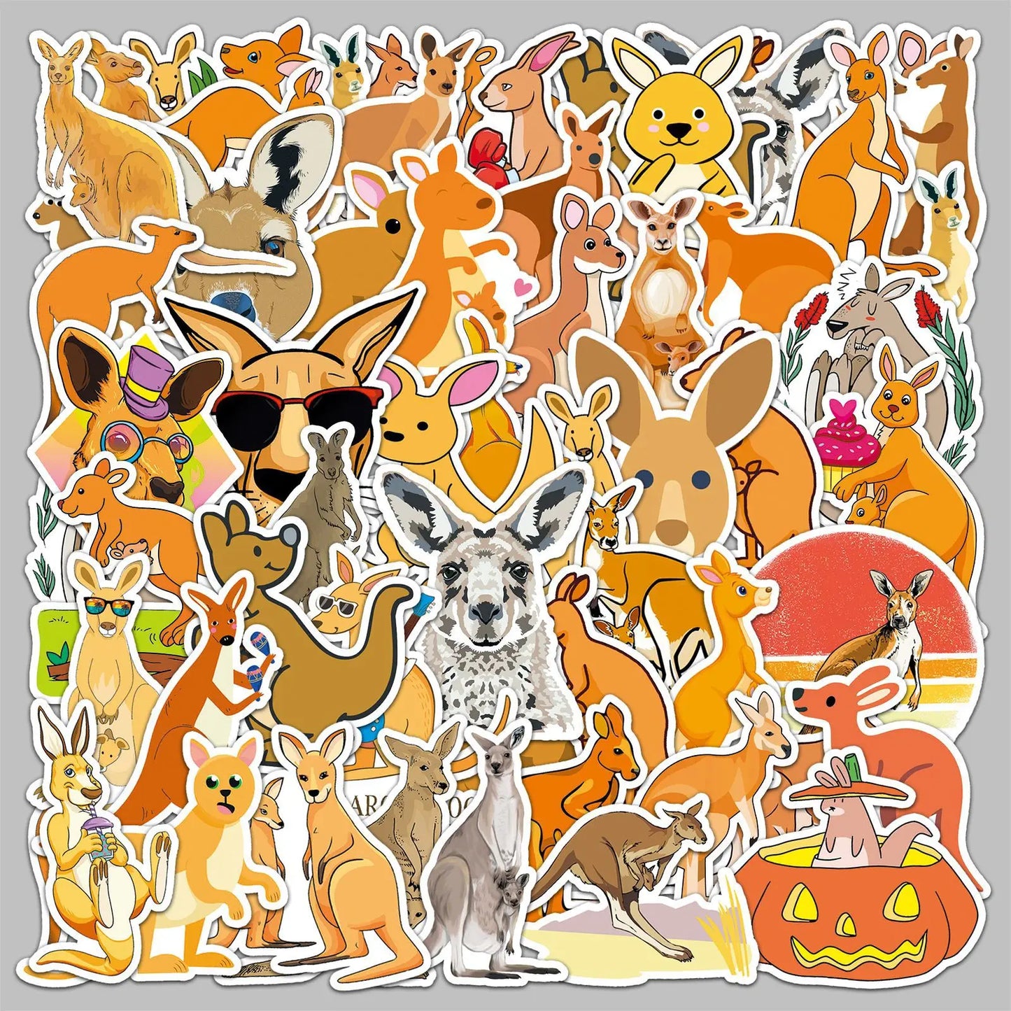 50Pcs Cute Kangaroo Graffiti Stickers for Helmet, Wall, DIY Decor