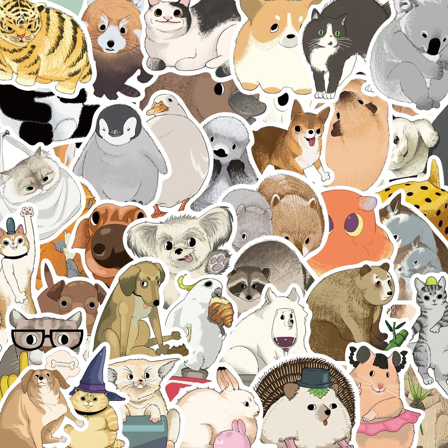 50PCS Animal Stickers: Rabbit, Panda, Cat for Scrapbooking