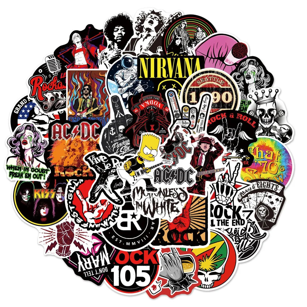 54pcs Vintage Rock Music Stickers for Scrapbook Guitar Laptop Phone Craft Supplies