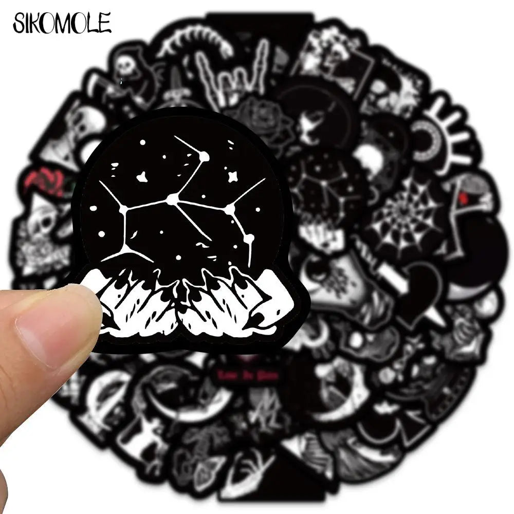 10/30/50PCS Cartoon Black and White Stickers Terrifying Skull Halloween DIY Skateboard Laptop Luggage Bike Cars Decals Sticker