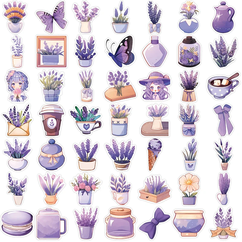 10/30/50PCS Purple Lavender PVC Sticker Aesthetic Children's Decoration Scrapbooking Korean Stationery School Supplies for Kids