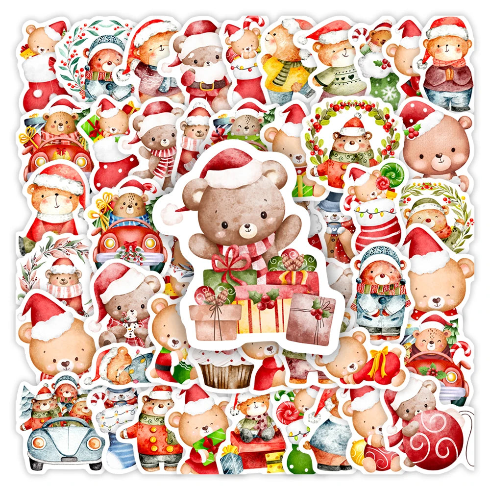 Cute Kawaii Christmas Bear Stickers Holiday DIY Gifts Kids Toys Waterproof Decal for Scrapbook Laptop Phone Luggage Decorative