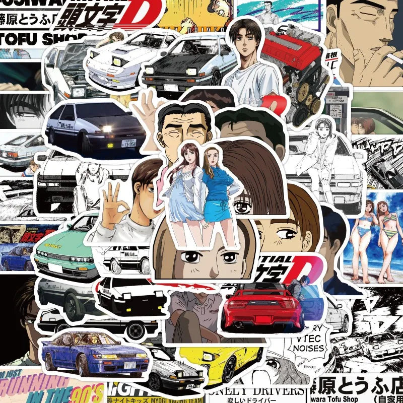 50pcs Initial D Anime Stickers for Laptop, Phone, Scooter, Suitcase, Water Bottle, Refrigerator