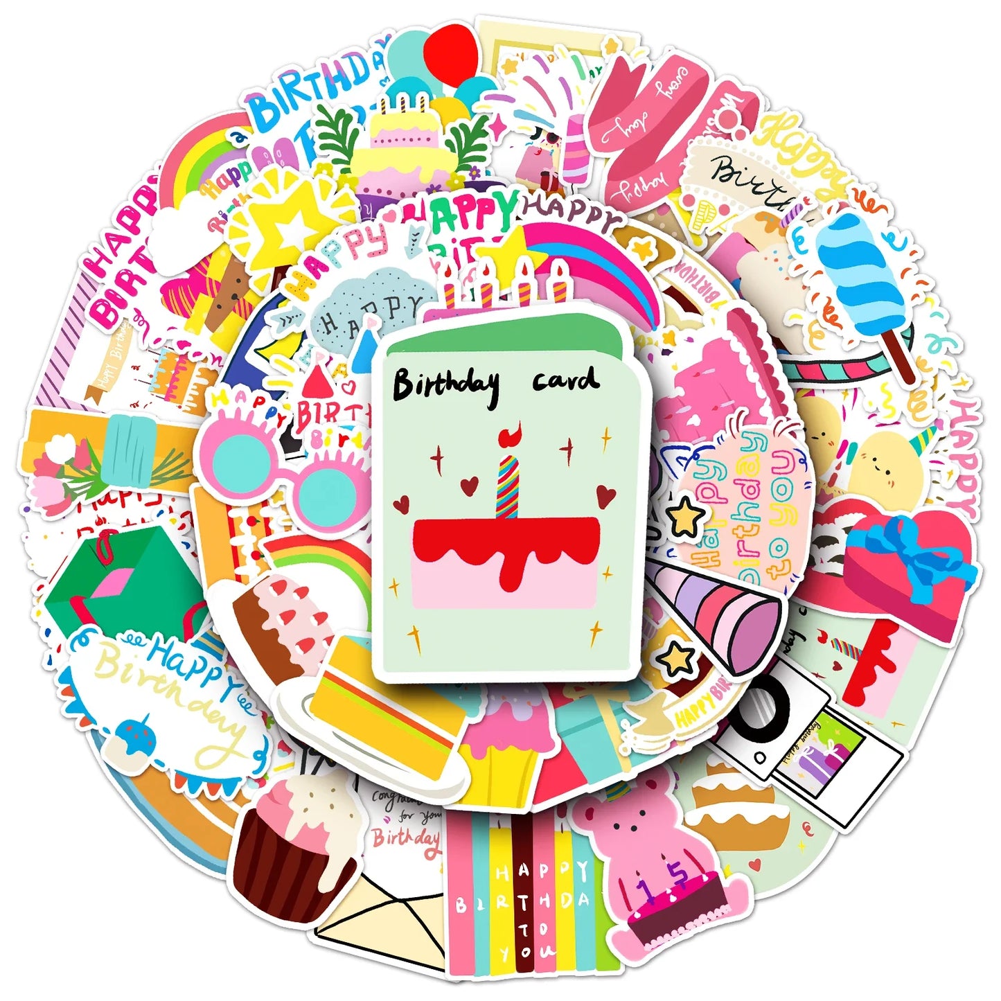 50Pcs Birthday Cartoon Waterproof Vinyl Stickers for Skateboard Snowboard