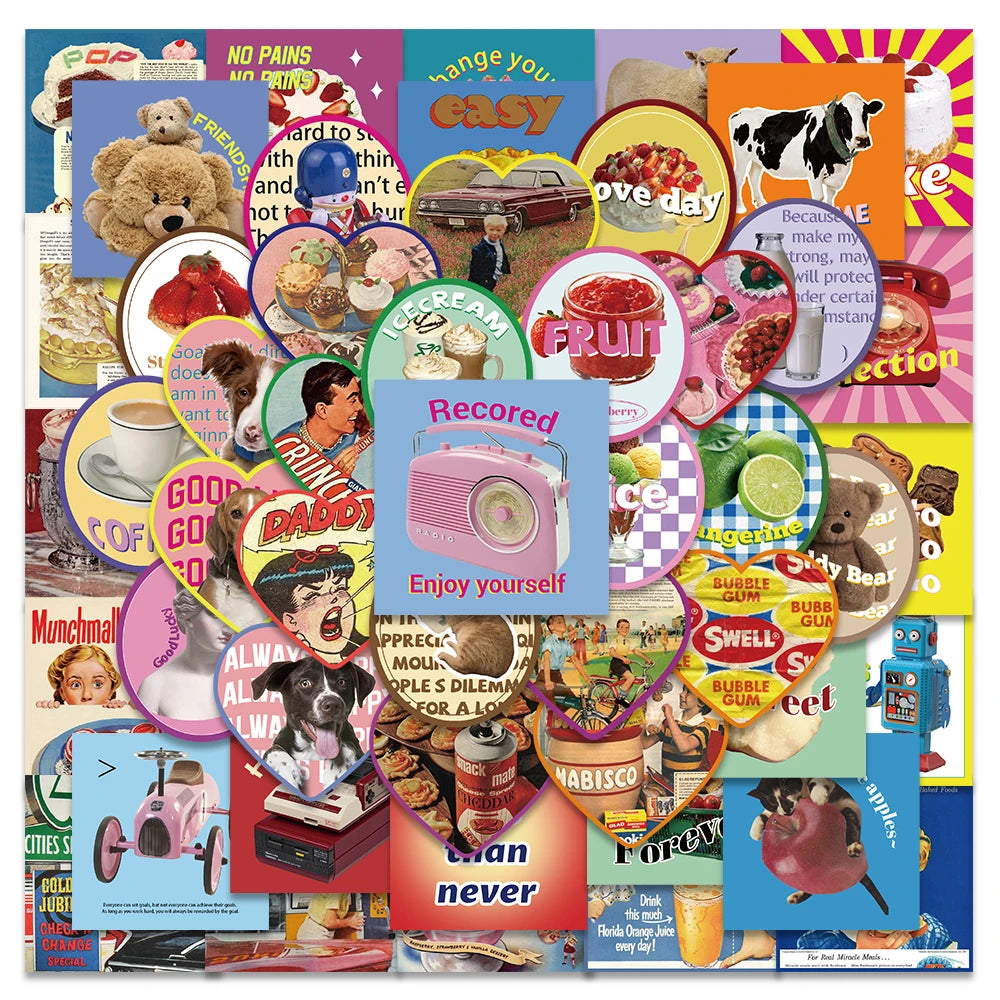 50PCS Retro Aesthetic Girl Stickers Waterproof for Laptop Guitar Bike Skateboard Luggage Phone Kid Gift