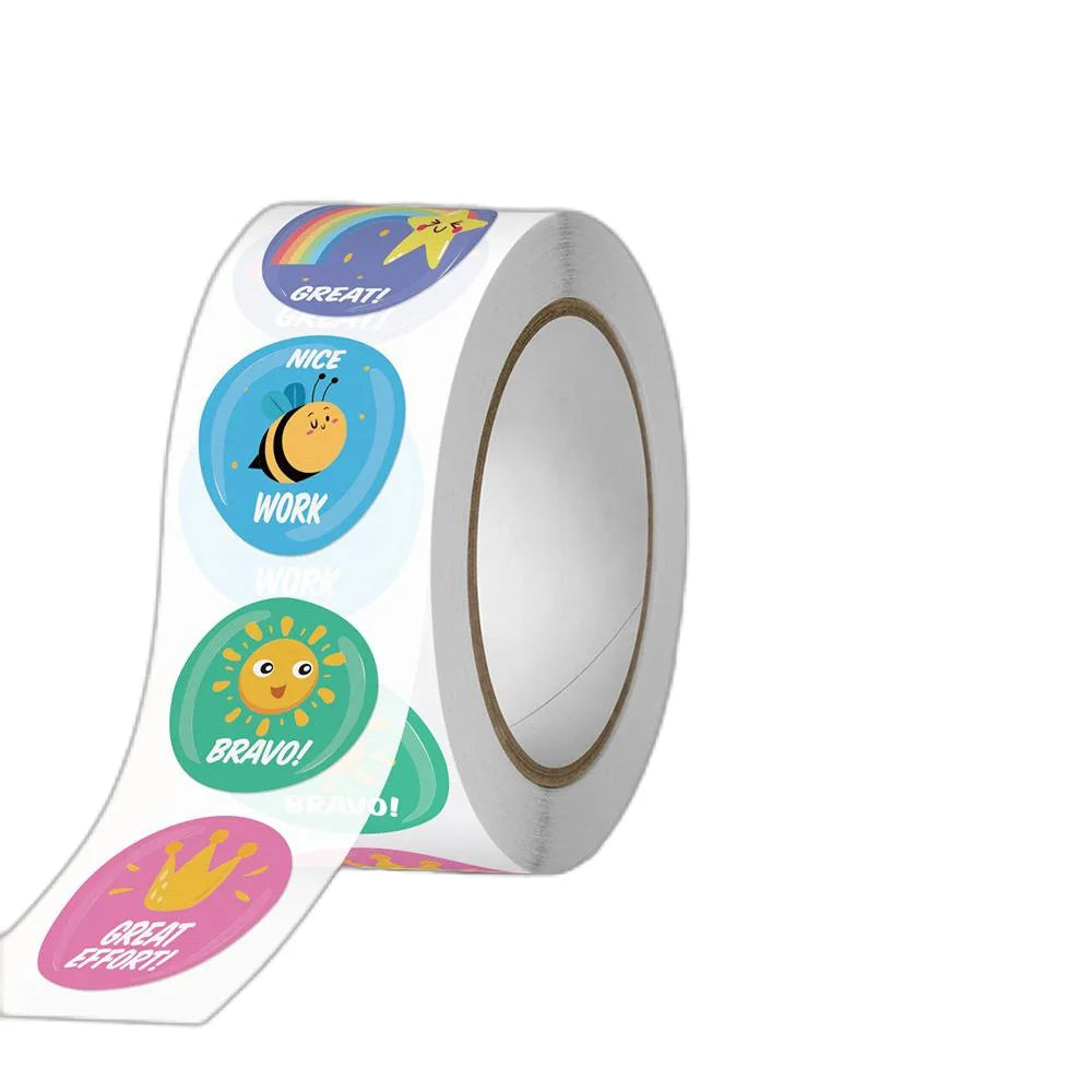 100-500pcs 1inch Good Job Praise Up Cute Stickers Roll Reward Student Label Seal Lable Stationery stickers