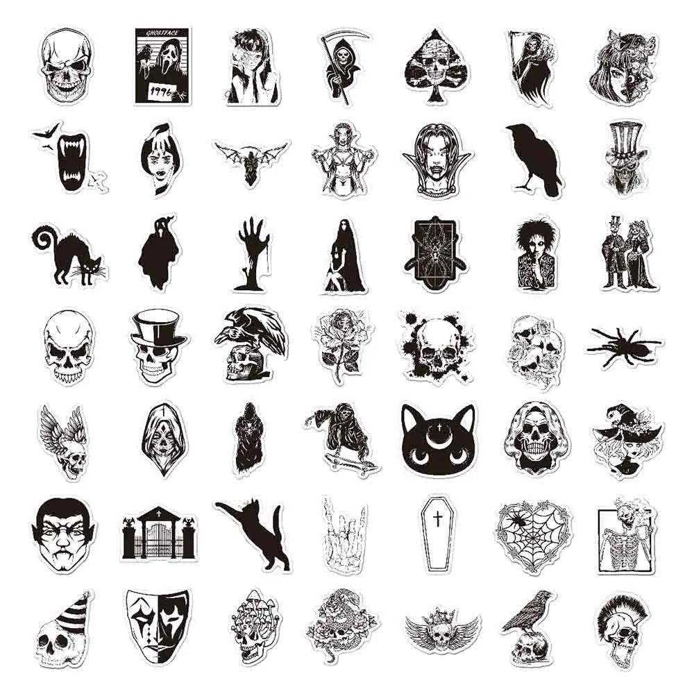 10/30/50/100pcs Punk Black and White Devil Gothic Horror Waterproof Sticker Decal Skateboard Car Laptop Bike Graffiti Stickers