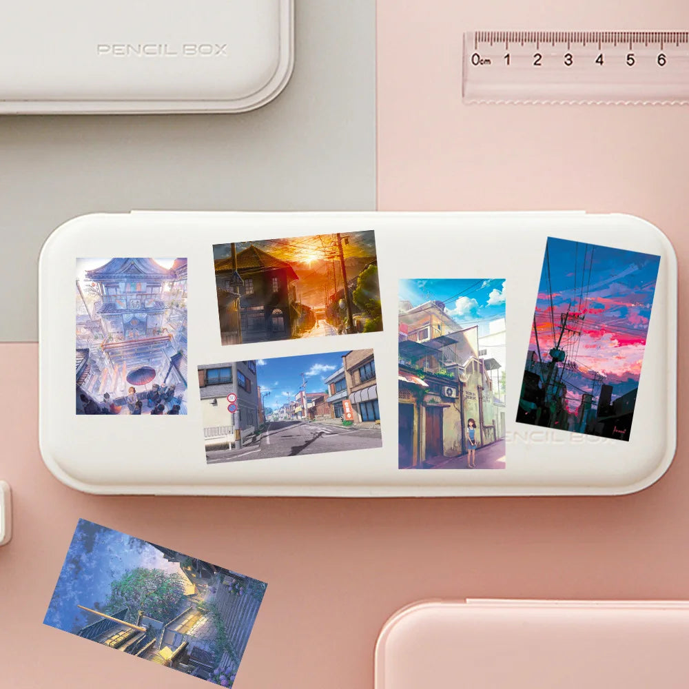 10/30/50PCS Cartoon View Street Landscape Stickers Aesthetic PVC Waterproof Decals Luggage Guitar Skateboard Sticker Decals Toys