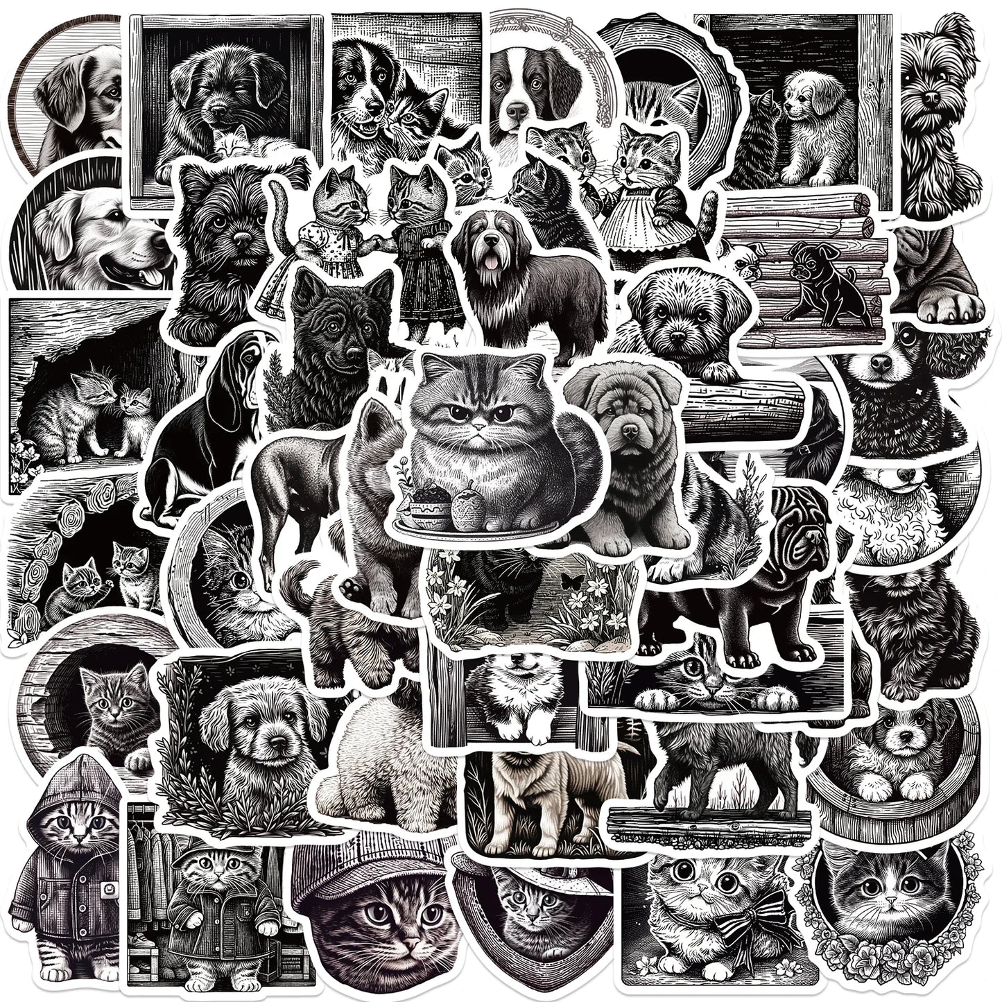 50pcs Cute Animal Stickers: Cats & Dogs for Laptops