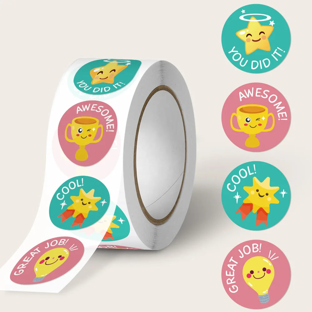 1" Cute Stickers Roll - Reward Student Labels, Kawaii Stationery Gift