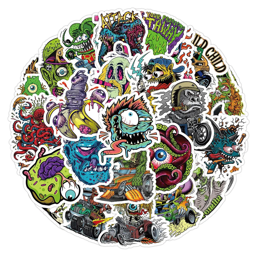 10/30/50PCS Funny Horror Liquid Monster Stickers Cool Graffiti Decoration DIY Skateboard Scrapbook Phone Laptop Car Decals Toys