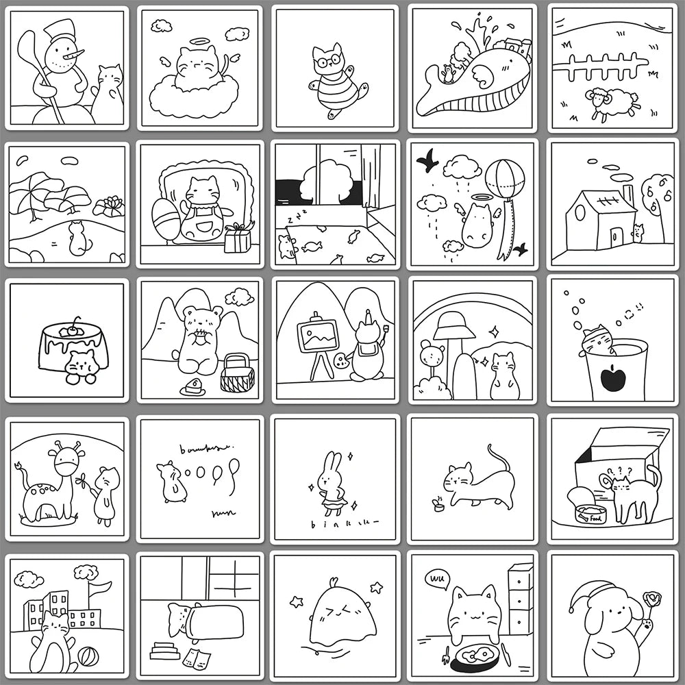 10/30/50PCS Simple Animals Cat Stickers Black White Cartoon Decals DIY Laptop Scrapbook Phone Suitcase Cute Kids Sticker Toys