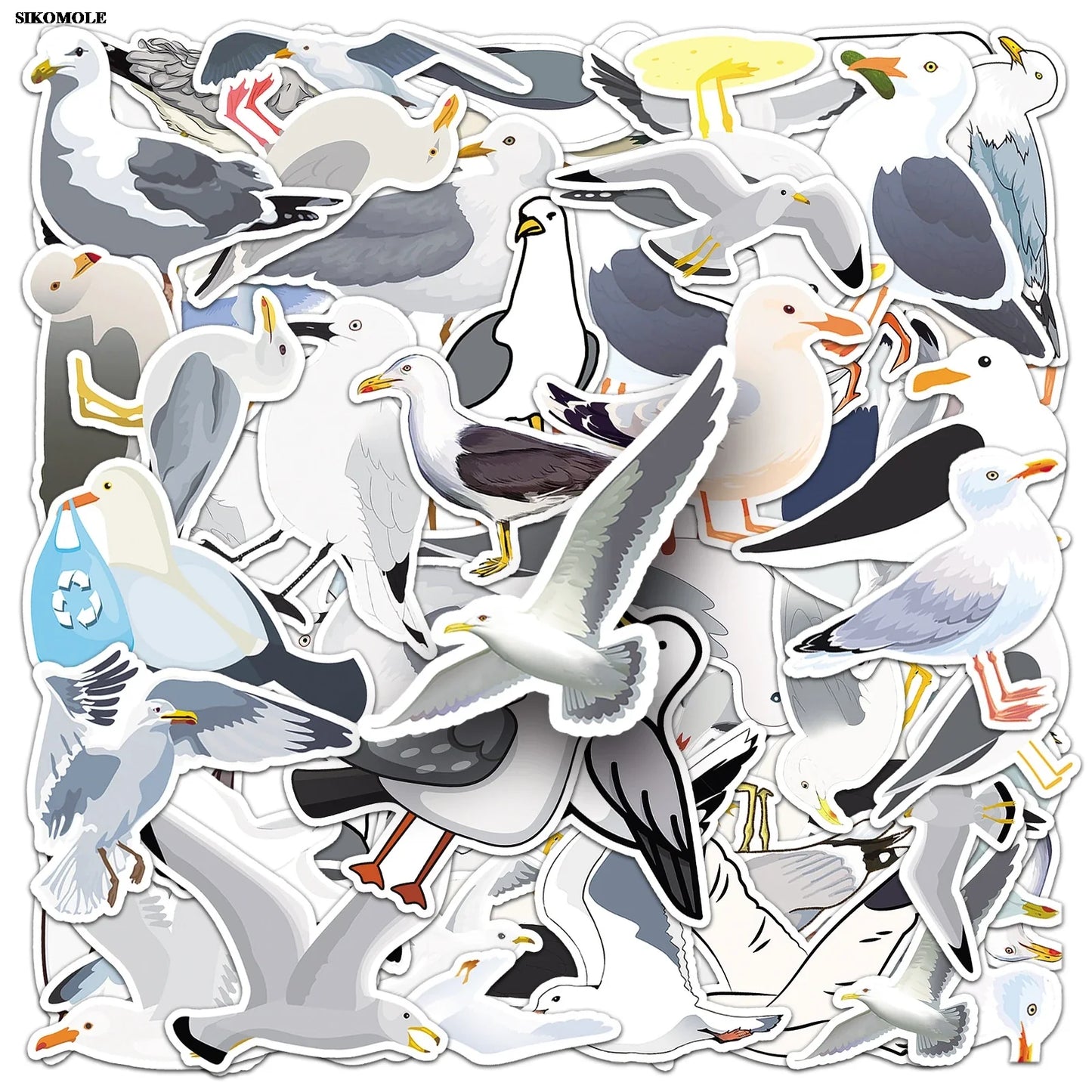 Seagull Cartoon Bird Stickers for Luggage, Laptop, Car, Bike, Skateboard - 10/30/50PCS