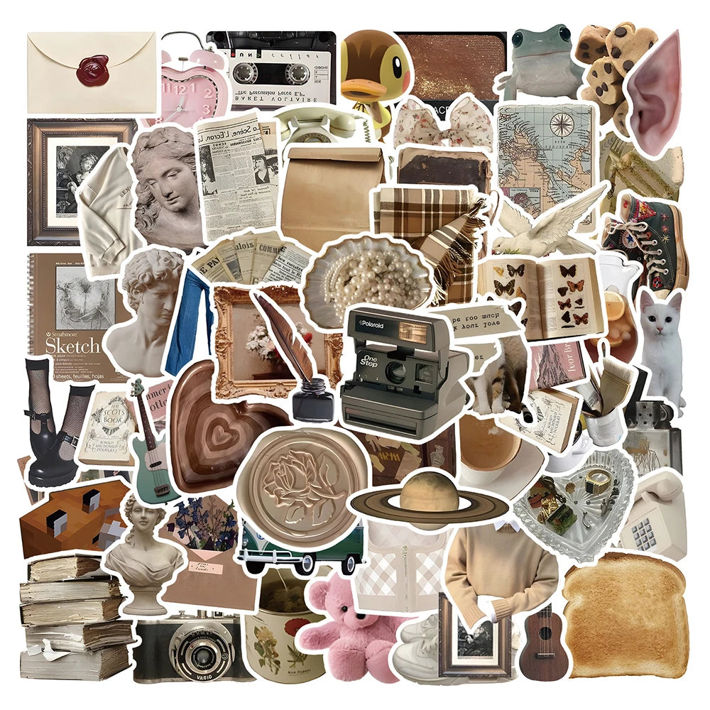 Vintage Aesthetic Cartoon Stickers: DIY Guitar, Fridge, Skateboard, Suitcase, Car Decals (10/30/60pcs)