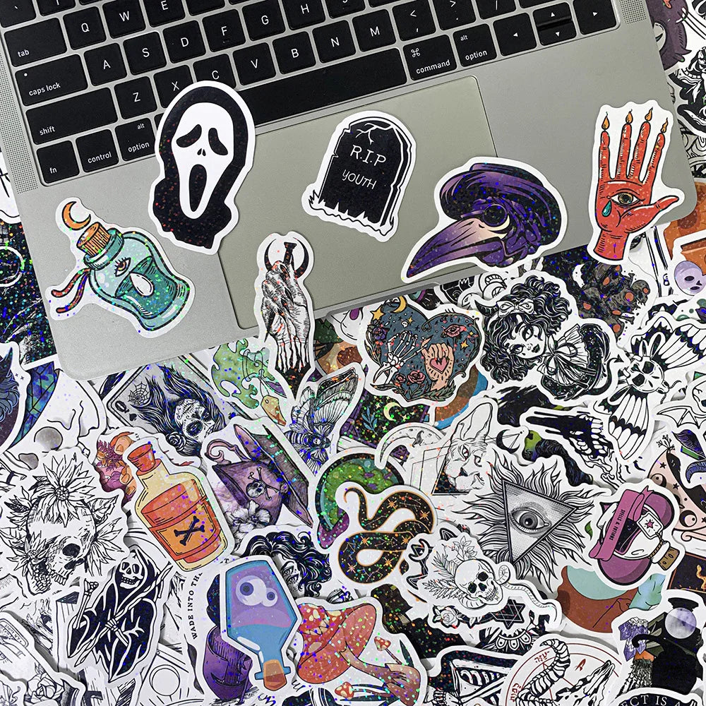 10/30/50/100PCS Holographic Laser Horror Gothic Witch Stickers Waterproof Decals Skateboard Laptop Motorcycle Car Cool Sticker