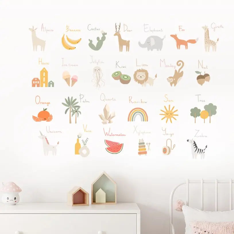 Boho Cute Animal Alphabet Nursery Wall Decals Kids Room Decor