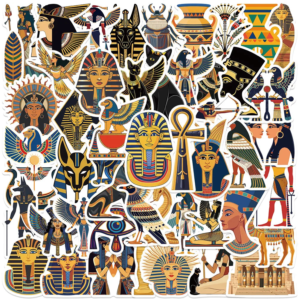 50pcs Retro Aesthetic Ancient Egypt Mythology Pharaoh Stickers For Laptop Water Bottle Luggage Notebook Waterproof Vinyl Decals