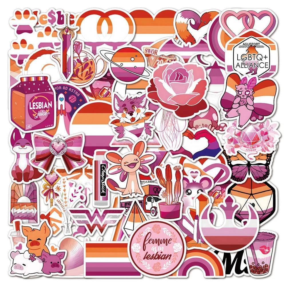 Lesbian Pride Stickers Pack - Water Bottle, Laptop, Phone, Skateboard Decals