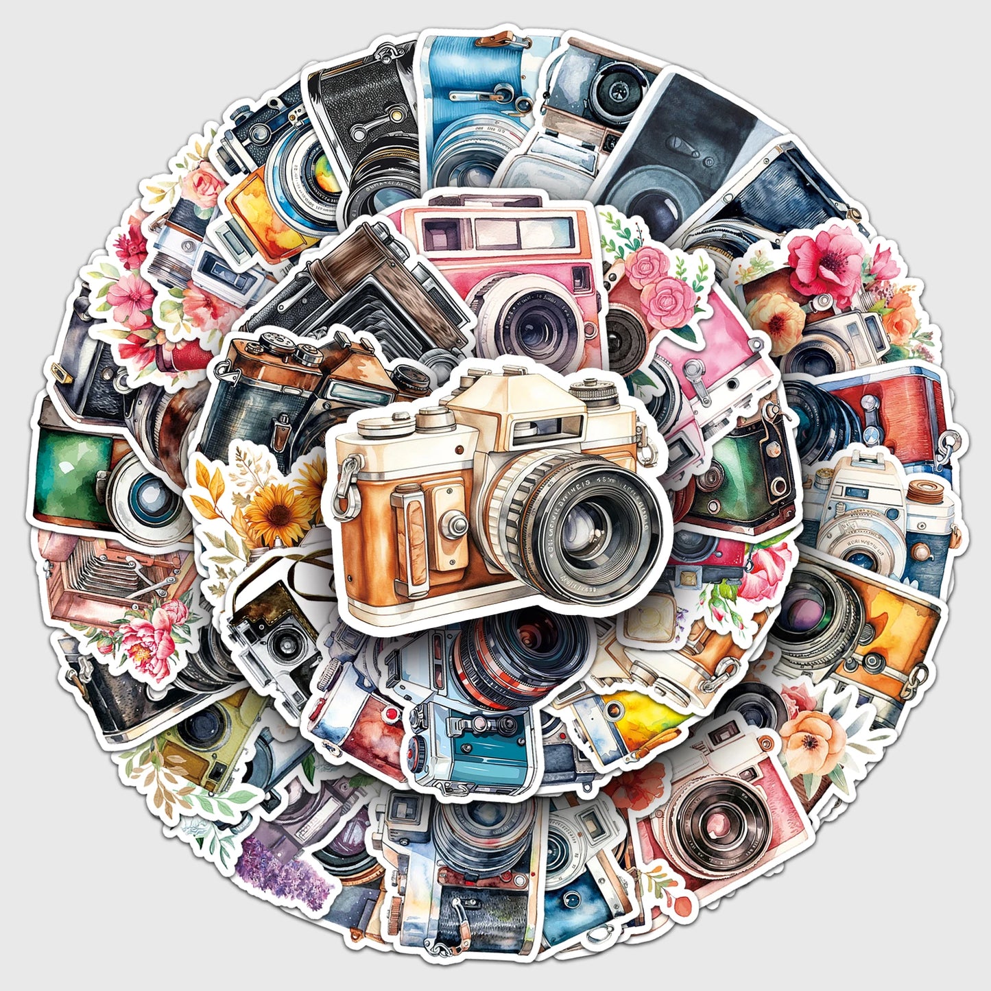 50Pcs Retro Camera Vinyl Stickers Waterproof Skateboard Snowboard