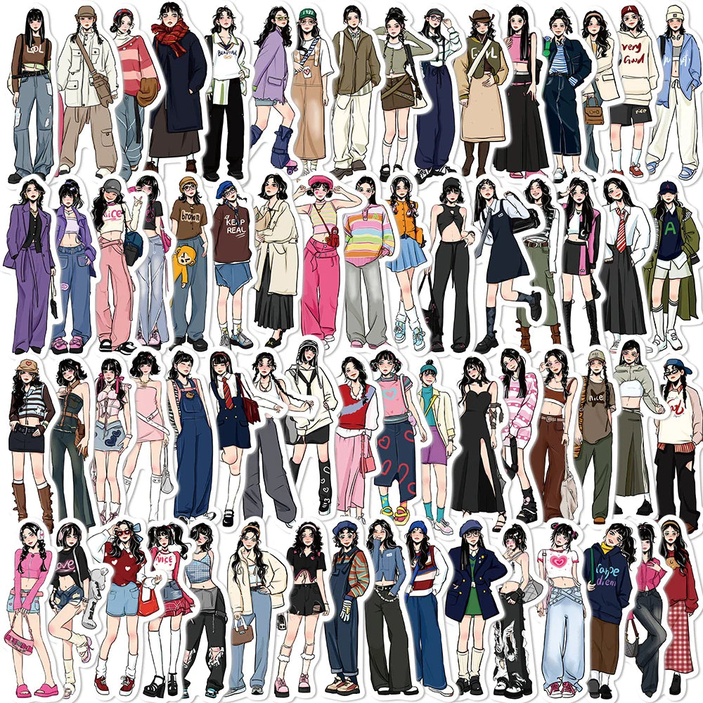 65pcs Mocha Girl Stickers for Laptop & Scrapbooking