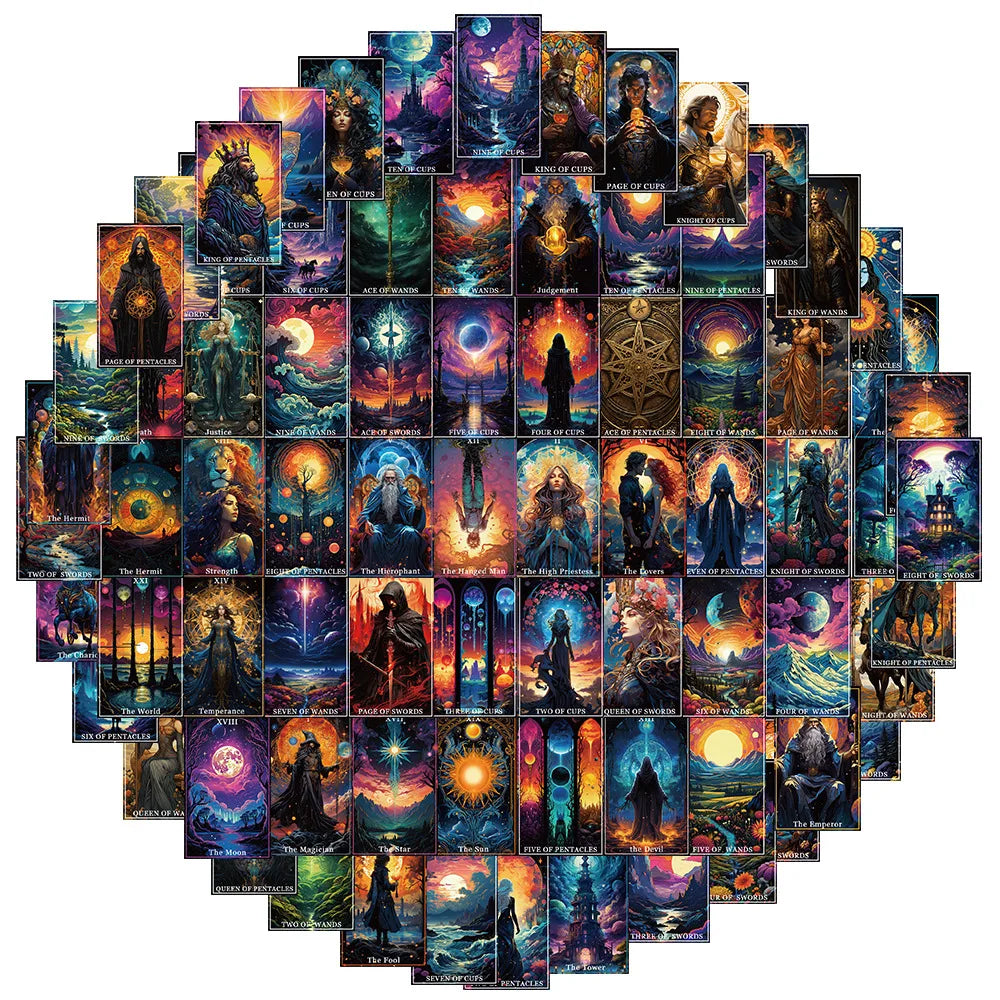 Cartoon Fantasy Tarot Card Stickers - 10/30/78pcs for DIY, Skateboard, Notebook, Phone, Laptop, Car