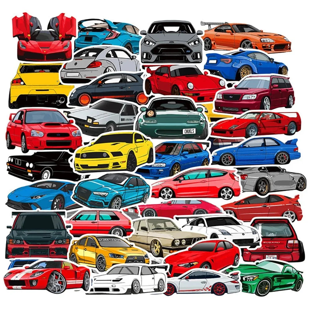 Retrofit Racing Car Graffiti Stickers: 10/30/50/100PCS Waterproof for Car, Motorcycle, Luggage, Guitar, Fridge, Laptop
