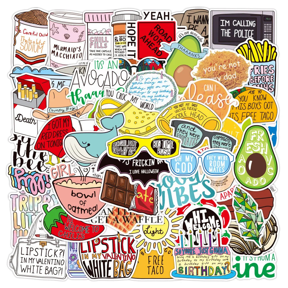 50pcs Inspirational Cartoon Graffiti Stickers for Notebook, Laptop, Phone, Car, DIY Decor