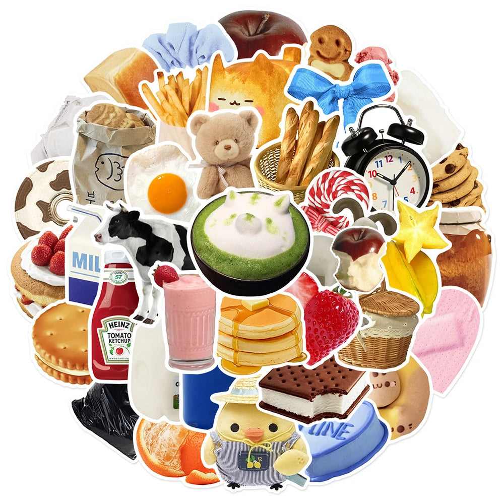 Cartoon Food Stickers Pack for Fridge, Phone, Laptop, Car, Wall, Kids Gift
