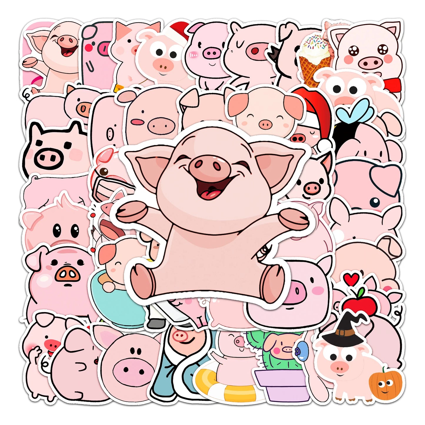 50Pcs Cute Pig Cartoon Waterproof Vinyl Stickers for Skateboard Snowboard