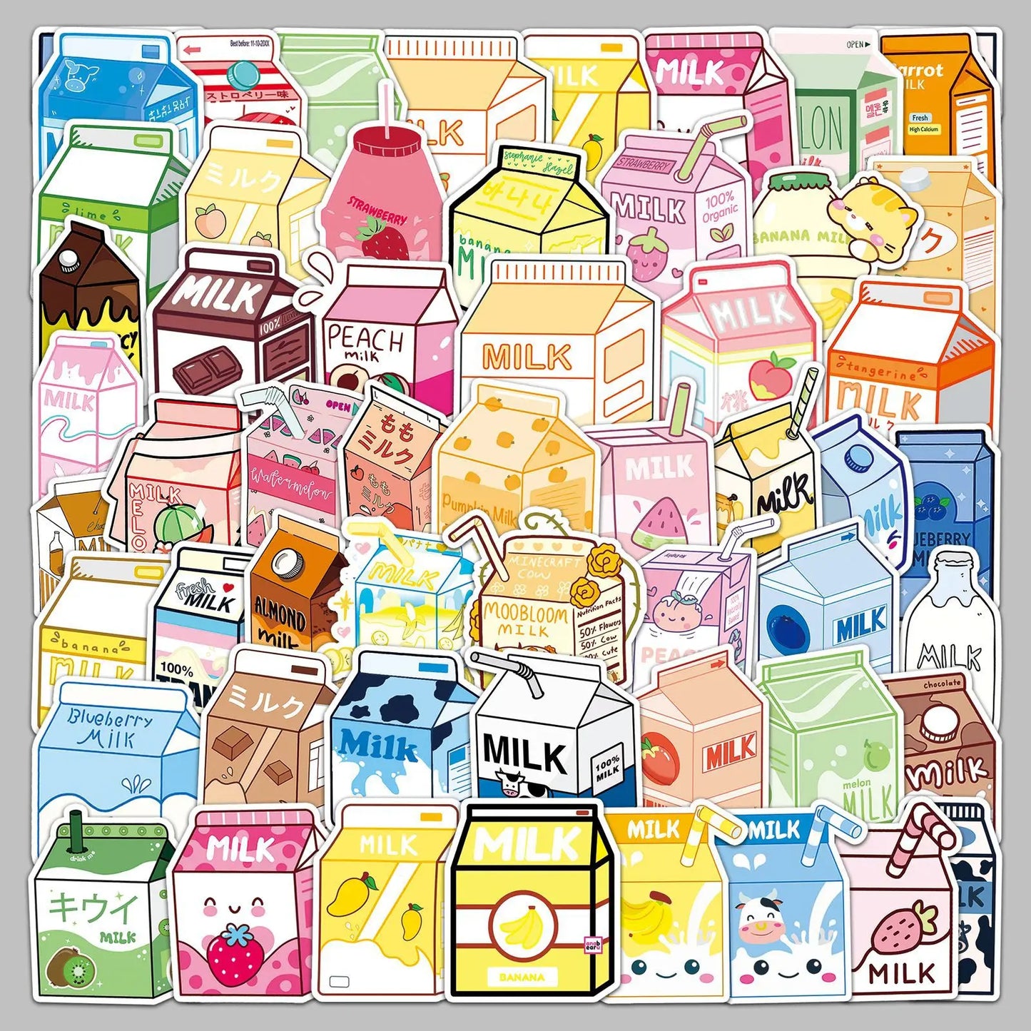 50Pcs Cartoon Milk Graffiti Stickers for Helmet, Wall, DIY Decoration