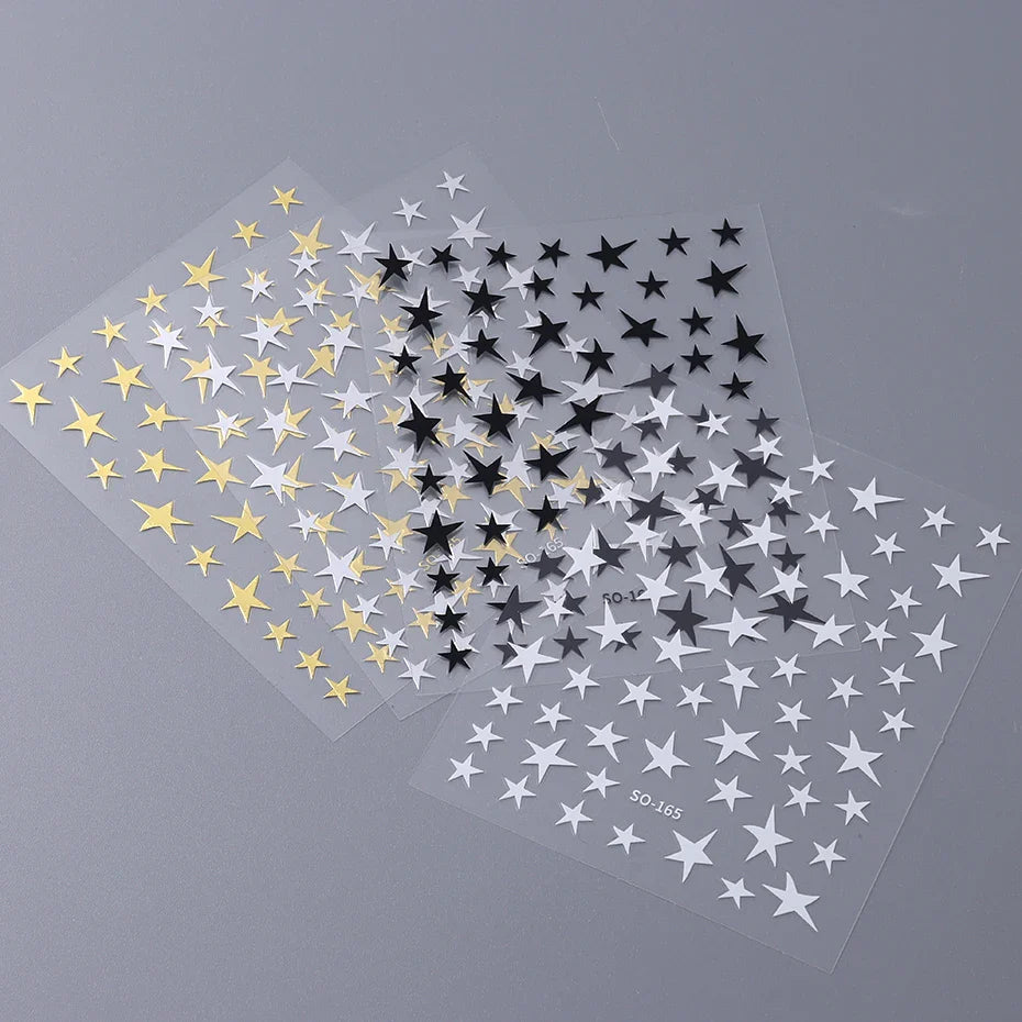 3D Gold Sliver Star Nails Stickers Bronzing Laser White Cross Starlight Glossychic Stylish Y2K Adhesive DIY Manicure Decorations