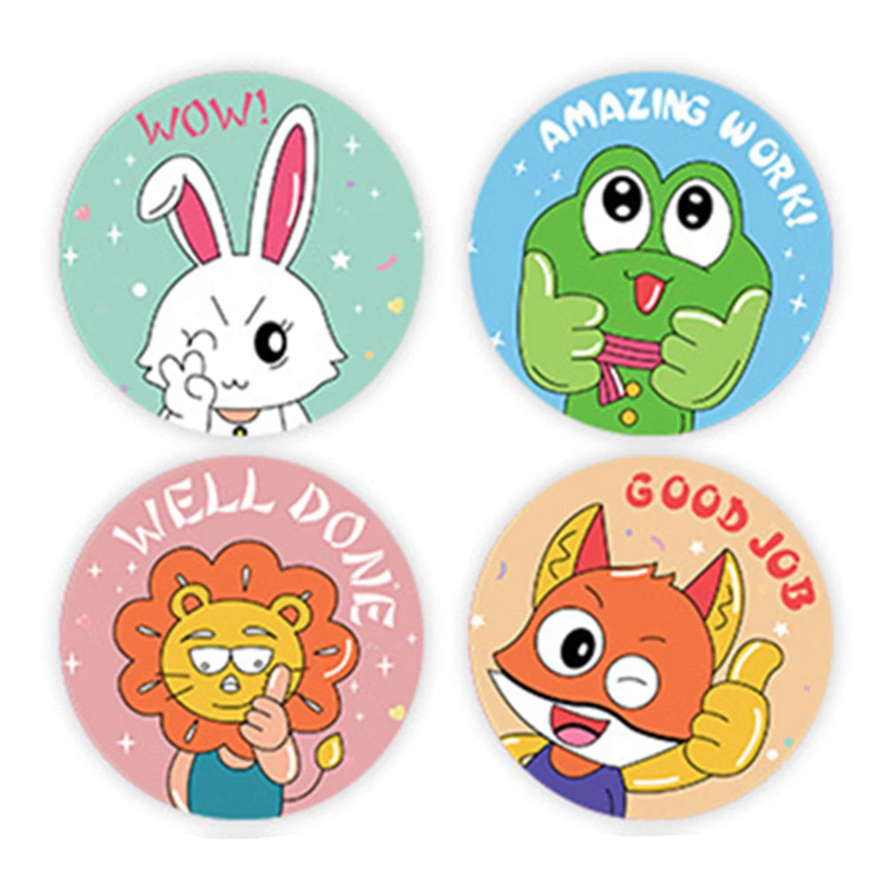 100-500pcs Kids Cute Animals Round Reward stickers for Children Teaching Toy Gift Card Party Packaging Wrapping Labels
