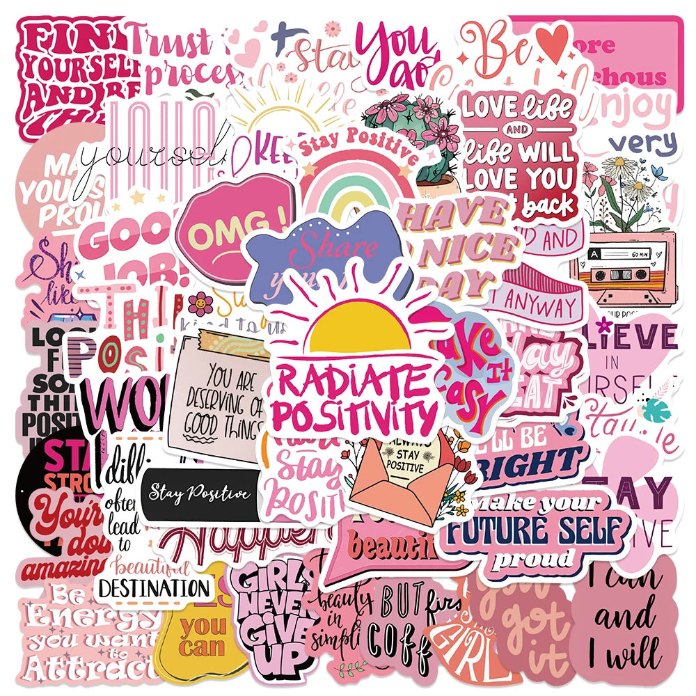 50PCS Cute Pink Girl Stickers for Diary, Guitar, Phone, Laptop, Scrapbook